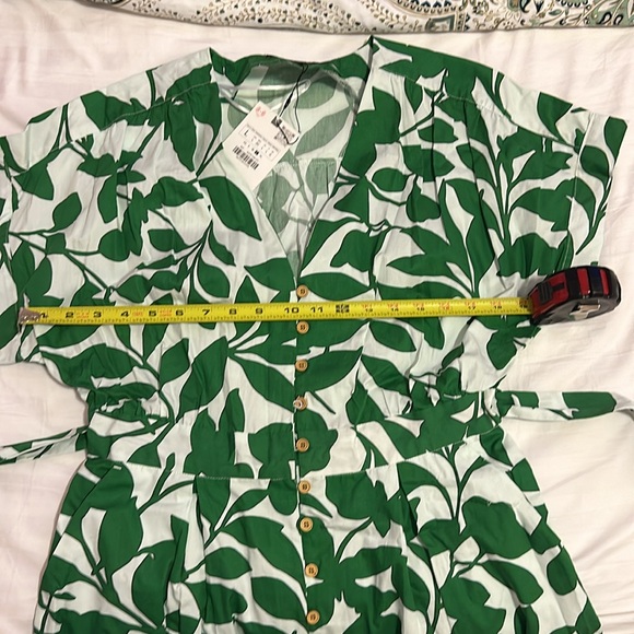 BELTED PRINTED MIDI DRESS GREEN/WHITE . SIZE L - Picture 11 of 13